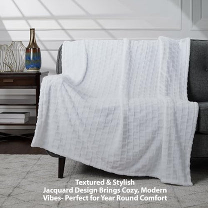 Velvet Plush Jacquard Tile Throw Blanket for Couch - Buttery Soft, Cozy Throw, for Women (Bright White, 50" x 60") - color: Bright White