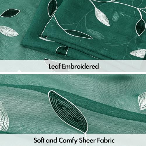 MIULEE Christmas Hunter Green Sheer Curtains Leaf Patterned, W52 x L63 - color: Hunter Green, size: 52"W x 63"L (Pack of 2)