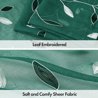 MIULEE Christmas Hunter Green Sheer Curtains Leaf Patterned, W52 x L63 - color: Hunter Green, size: 52"W x 63"L (Pack of 2)