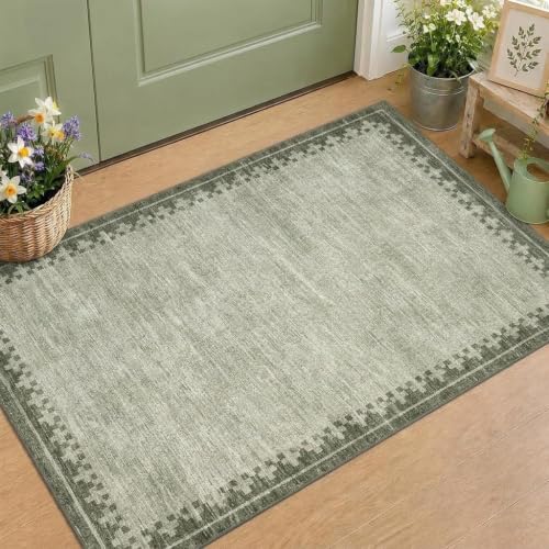 GarveeHome 2x3 Washable Kitchen Rug Low Pile Foldable Neutral Soft Doormat - color: Green, size: 2'x3' (Rectangular)