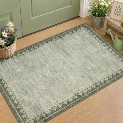 GarveeHome 2x3 Washable Kitchen Rug Low Pile Foldable Neutral Soft Doormat - color: Green, size: 2'x3' (Rectangular)