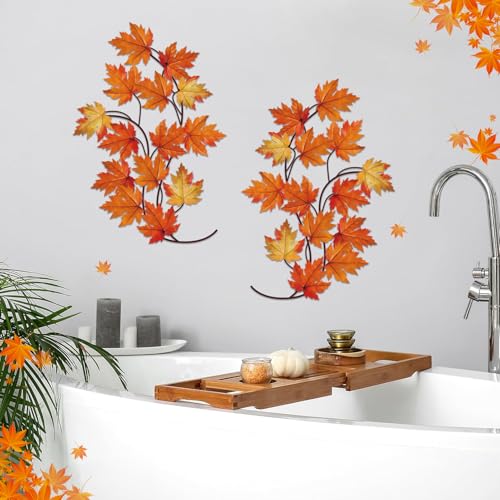 ShxTrade 2 Pcs Metal Tree Leaf Wall Decor, Maple Leaves Wall Sculpture - color: Style 1