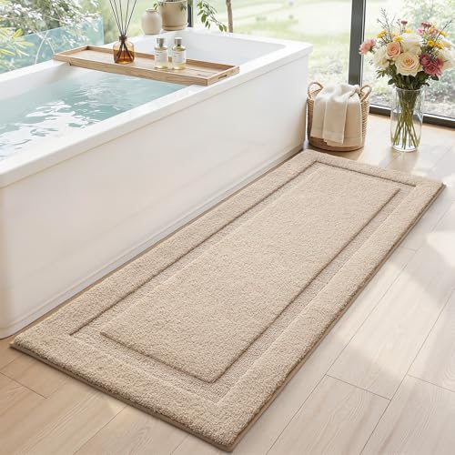 LUMI Ultra Soft Bathroom Runner Rugs, Non Slip Bath Mat 24x60, Beige - color: Beige, size: 24" X 60"