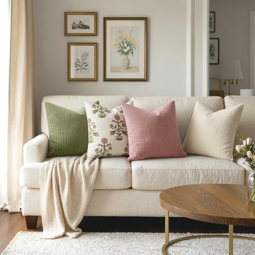 MIULEE Set of 2 Cream Textured Striped Throw Pillow Covers 18x18 Inch - color: Cream, size: 18" x 18" (Pack of 2)