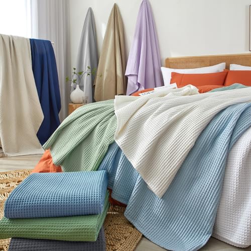 PHF 100% Cotton Waffle Throw Blanket Lightweight Breathable, Linen/Stone - color: Linen/Stone, size: Throw(50" x 60")