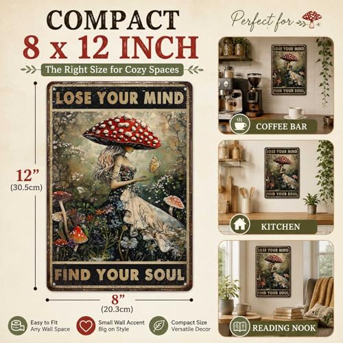 PEACHGARDEN Mushroom Kitchen Decor, Whimsigoth Decor Metal Sign, 8x12 Inch - color: Mushroom Kitchen Decor, size: 20X30cm(12*8in)