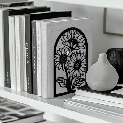 Peacoblue 5.3"x4.3"x7.9" Metal Bookends, Heavy Duty Book Ends for Shelves - style: Sunflowers
