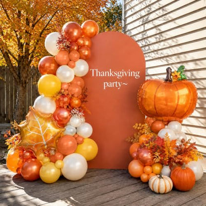 Fall Balloons 12Inch Burnt Orange Mustard Yellow Beige Thanksgiving Balloon - color: Orange Yellow White Leaf