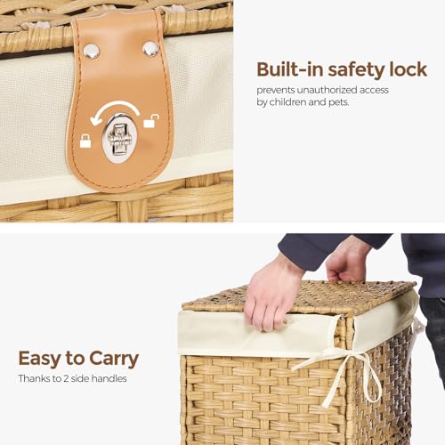 Wicker Storage Basket with Lid, 160L Shelf Basket with Removable Liner Bag - color: Natural, size: 160L