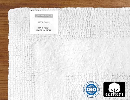 COTTON CRAFT 2 Pack Reversible Bath Mat - Soft Plush Bath Rug -20x30- White - color: White, size: 20x30 Inches