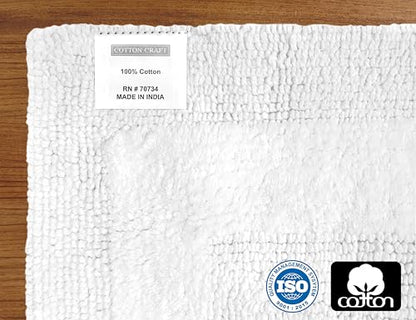 COTTON CRAFT 2 Pack Reversible Bath Mat - Soft Plush Bath Rug -20x30- White - color: White, size: 20x30 Inches
