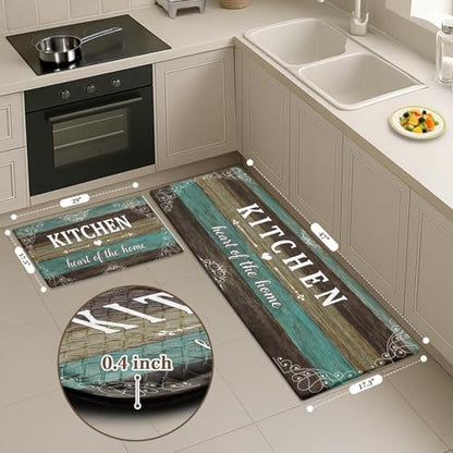Arttown Anti-Fatigue Kitchen Rug Set of 2, Waterproof Non-Slip, Wood - color: Green Brown, size: 17.3 x 47 inch + 17.3 x 29 in