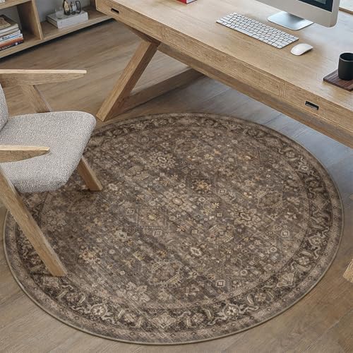 4x4 Dark Brown Vintage Round Rug - color: Brown, size: 4' (Round)