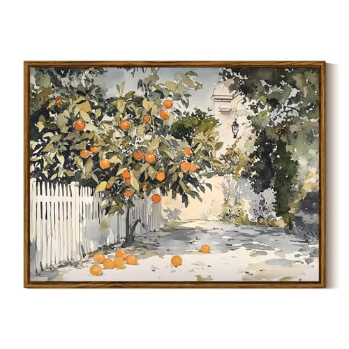 InSimSea Framed Canvas Wall Art Vintage Decor Country Orange Trees Earthy Room Decor Aesthetic Oil Painting Wall Picture Farmhouse Prints Artwork for Kitchen Living Room Bedroom 12x16in - color: Orange Tree, size: 16"L x 12"W