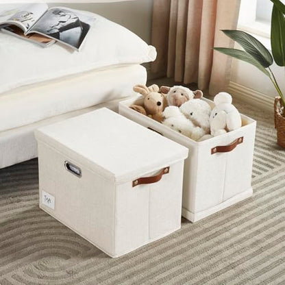 Roobyl 15" Fabric Storage Box with Lids, 3-Pack, White - color: White, size: Medium-15"