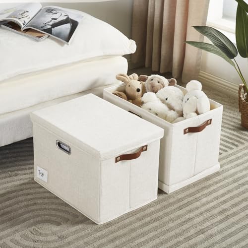 17" Large Fabric Storage Box with Lids, 3-Pack, White - color: White, size: Large-17"