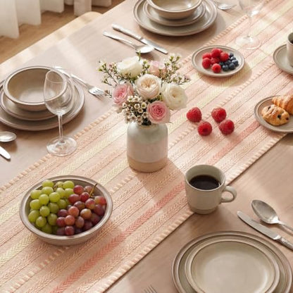 Artoid Mode Pink Farmhouse Stripe Braided Table Runner 12x72 Inch - color: Pink, size: 12" x 72", Table Runner
