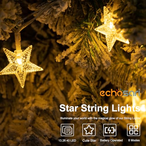 echosari 158IN Star String Lights Battery Operated Auto Timer Warm White - color: Warm White, size: Star
