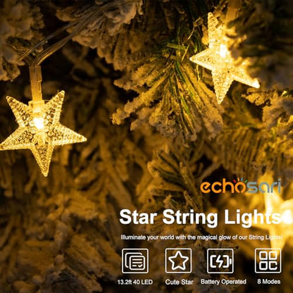 echosari 158IN Star String Lights Battery Operated Auto Timer Warm White - color: Warm White, size: Star
