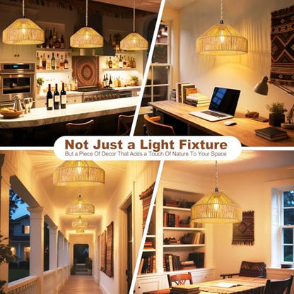 Maliralt Hanging Lamps Rattan Pendant Light Hanging Lights 16.4ft Plug in Cord Pendant Light Fixture Plug Into Wall Outlet Pendant Lighting with On Off Switch for Bedroom Living (Mongolian Yurt) - size: 12.8 Inch - Mongolian Yurt