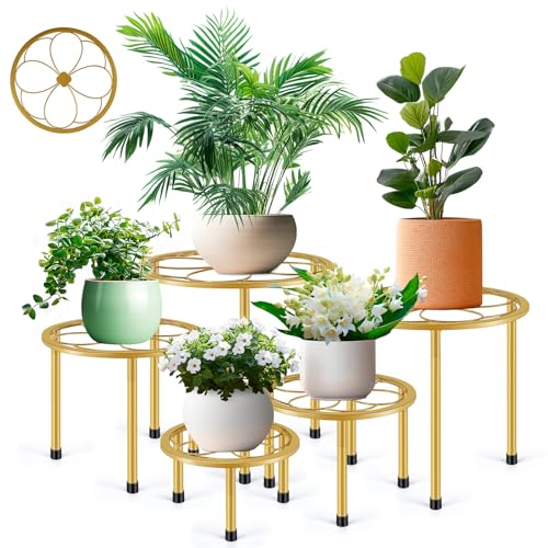 Amaoot 5 Pack Metal Plant Stand, Iron Plant Stands for Indoor and Outdoor - color: Gold