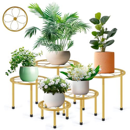 Amaoot 5 Pack Metal Plant Stand, Iron Plant Stands for Indoor and Outdoor - color: Gold