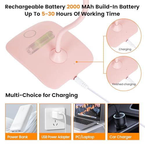 Portable Battery Powered Desk Lamp Small Rechargeable LED Table Light - color: Pink(2PACK)
