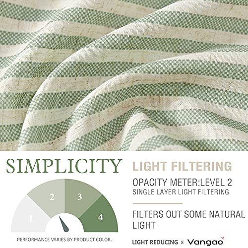 Vangao Green Stripe Linen Tiers Curtains 24 Inch Farmhouse 2 Panels - color: Boxter Striped| Green on Beige, size: 26"W x 24"L (Pack of 2)
