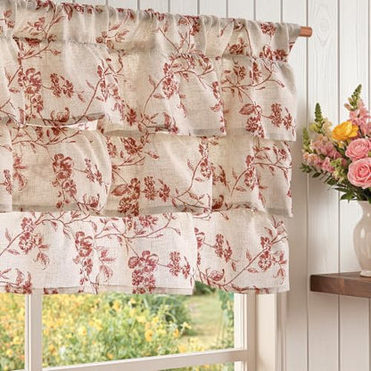 jinchan Alisa Ruffled Floral Valance Curtain 18 Inch 1 Panel Terracotta - color: Alisa Terracotta on Linen