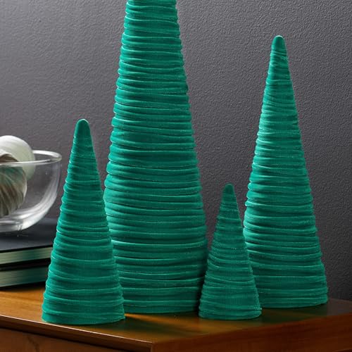 Your Heart's Content Velvet Trees Set of 4 Green, Elegant Mantel Accent, Winter Wedding Centerpiece, Valentine Accent, Elegant Entry, Cozy Gift for (Green) - color: Green