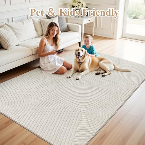 U'Artlines 5x7ft Washable Area Rug for Living Room, Beige - size: 5 x 7ft