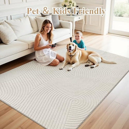U'Artlines 5x7ft Washable Area Rug for Living Room, Beige - size: 5 x 7ft