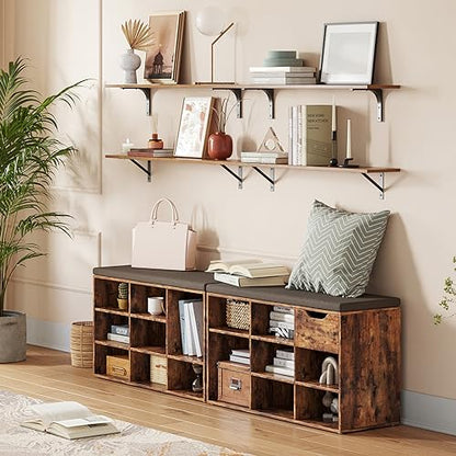 DINZI LVJ Long Wall Shelves, 31.5" Wall Mounted Shelves with Metal Brackets - color: Rustic Brown, size: 31.5 Inch
