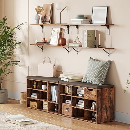 DINZI LVJ Long Wall Shelves, 31.5" Wall Mounted Shelves with Metal Brackets - color: Rustic Brown, size: 31.5 Inch
