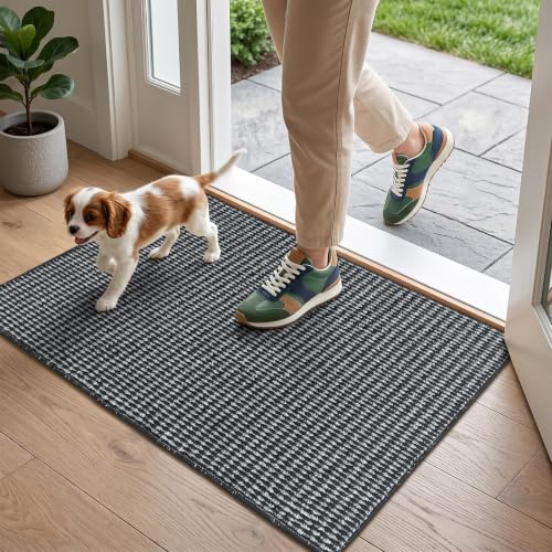 Mordem Indoor Door Mat 32"x48" Non Slip Washable Door Mats Absorbent Dirt Trapper Floor Mat Low Profile Sturdy Front Doormat for Entryway Patio and Porch Black/Grey - color: Black/Grey, size: 32"x48"
