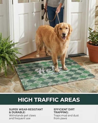 Green Plaid Washable Door Mat 20x30 Inch - color: Green Diamond Pattern
