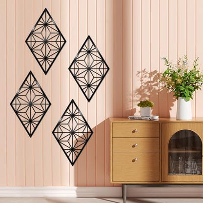 DUOOLN 2 Pcs Black Abstract Metal Wall Decor, Geometrical Single Line Art - color: Black - Rhombic