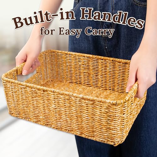 WeeNest Baskets for Storage, Wicker Basket, Rectangular, Set of 3, Amber - color: Amber
