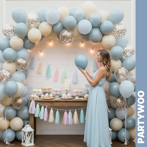 PartyWoo Dusty Blue Balloons 66pcs 12 Inch Slate Blue White Gold Balloons - color: Blue-3321