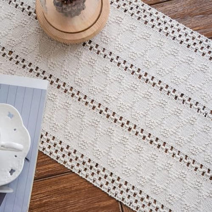 Macrame Table Runner Cream Beige Boho Table Runners with Tassels 12x36in - size: 12"Wx36"L