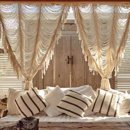2 Panels Macrame Curtains 59"W*75"L Boho Doorway Window Curtains Handwoven - color: Ivory *2