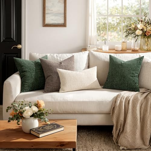 MIULEE Fall Couch Pillow Covers Textured Chenille 18x18 Taupe - color: Taupe, size: 18" x 18" (Pack of 2)