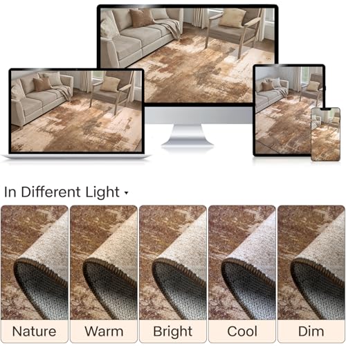 Kelarea Washable Area Rug 4x6, Non-Slip Low Pile Abstract Brown - color: Brown, size: 4' x 6' (Rectangular)
