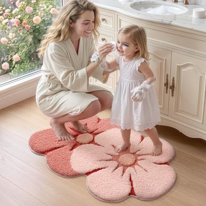 LUMI Flower Bathroom Rug, Absorbent Non Slip Bath Mat, 20"x32", Pink Flower - color: Floral-bliss Pink