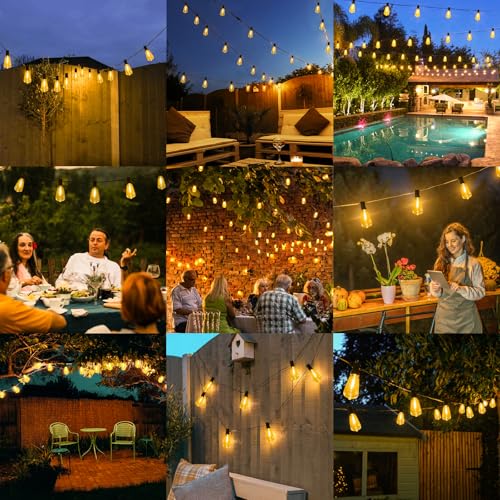 Brightever 100FT Outdoor String Lights 52 Bulbs, 2200K Amber Lights - color: Black Wire Amber White, size: 100FT