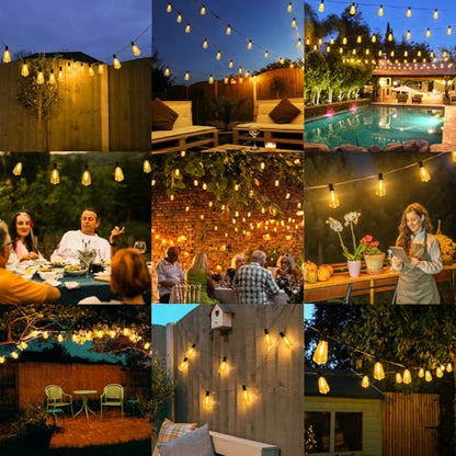 Brightever 100FT Outdoor String Lights 52 Bulbs, 2200K Amber Lights - color: Black Wire Amber White, size: 100FT