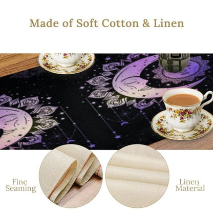 Sun Moon Table Runner, Purple Bohemian Hippie Gradient Sun, Moon and Stars Tarot Constellation Tabletop Restaurant Dining Kitchen Wedding Party 13x36 Inch - color: Moon Style-4, size: W13X L36