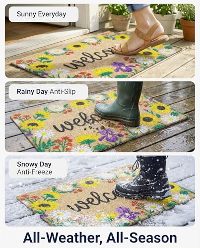 Sunflower Welcome Door Mat 20x30 Inch - color: Floral