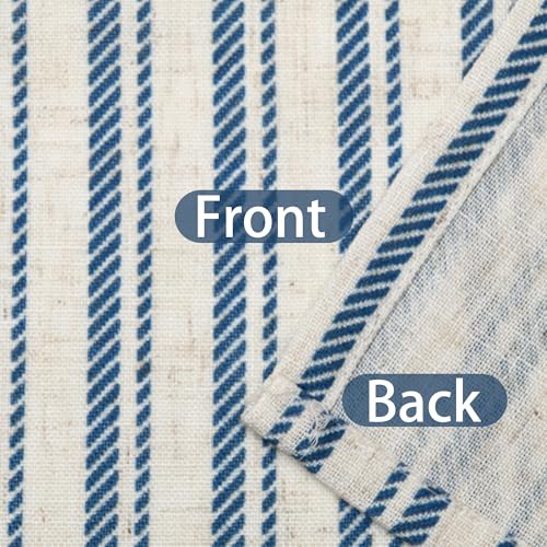 JIUZHEN 52x18 Inch Kitchen Valance - Thick Textured Linen Striped Window Valance Curtain with 3" Rod Pocket, Vertical Striped Blue (1 Panel) - color: Vertical Striped Blue, size: 52"W x 18"L (Pack of 1)