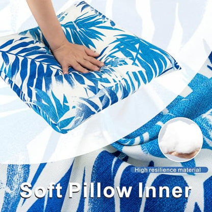 JMGBird Outdoor Pillows Waterproof Outdoor Pillow Covers with Inserts - color: Blue Palm Leaves